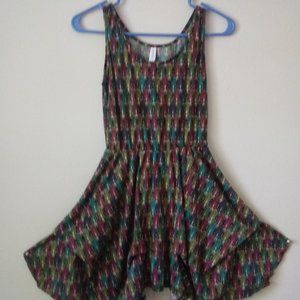short fan/plant motif jewel tone dress